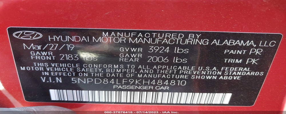 5NPD84LF9KH484810 2019 HYUNDAI ELANTRA photo no. 9