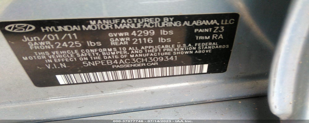 5NPEB4AC3CH309341 2012 HYUNDAI SONATA photo no. 9