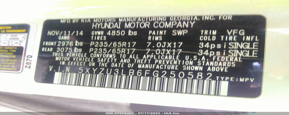 5XYZU3LB6FG250582 2015 HYUNDAI SANTA FE SPORT photo no. 9