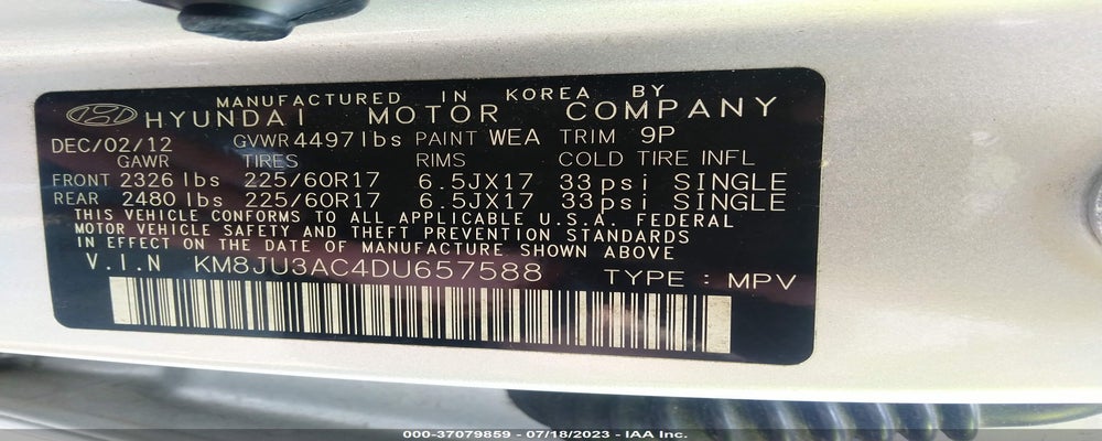 KM8JU3AC4DU657588 2013 HYUNDAI TUCSON photo no. 9
