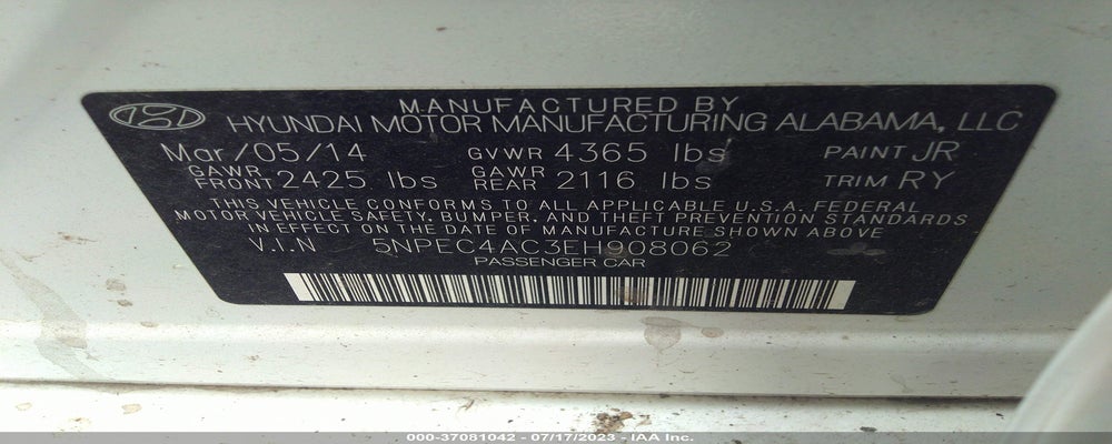 5NPEC4AC3EH908062 2014 HYUNDAI SONATA photo no. 9