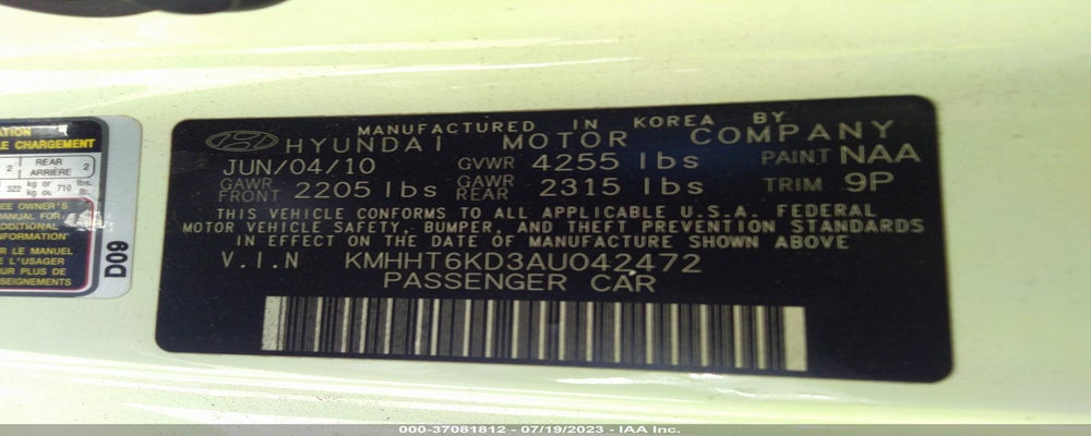 KMHHT6KD3AU042472 2010 HYUNDAI GENESIS COUPE photo no. 9