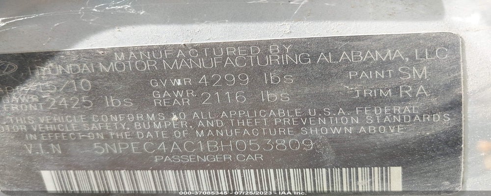5NPEC4AC1BH053809 2011 HYUNDAI SONATA photo no. 9