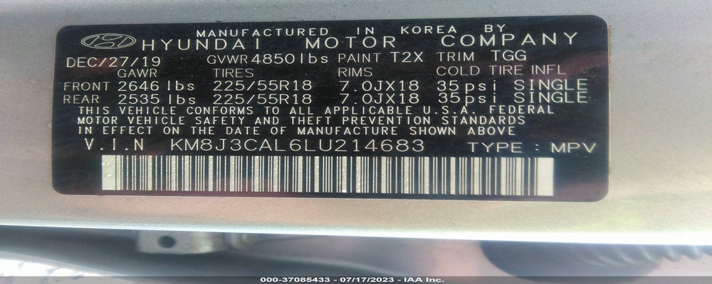 KM8J3CAL6LU214683 2020 HYUNDAI TUCSON photo no. 9