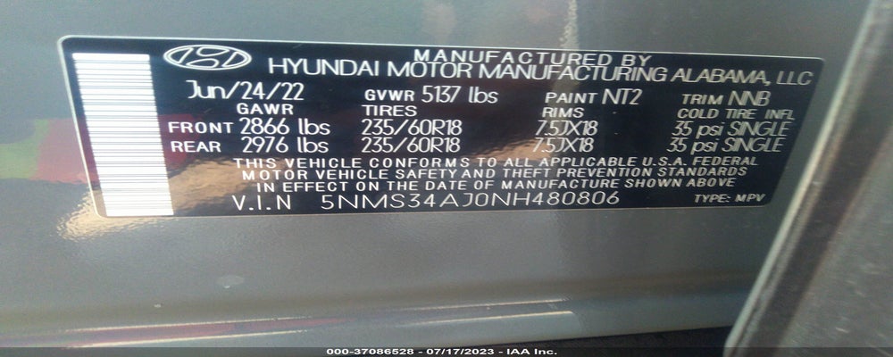 5NMS34AJ0NH480806 2022 HYUNDAI SANTA FE photo no. 9