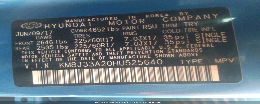 KM8J33A20HU525640 2017 HYUNDAI TUCSON photo no. 9