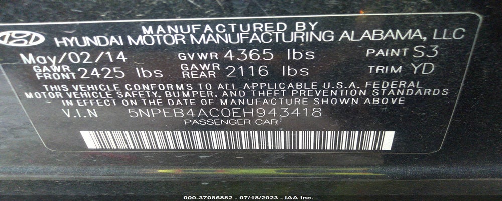 5NPEB4AC0EH943418 2014 HYUNDAI SONATA photo no. 9