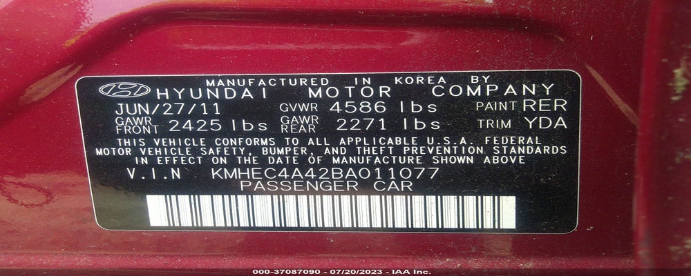 KMHEC4A42BA011077 2011 HYUNDAI SONATA photo no. 9