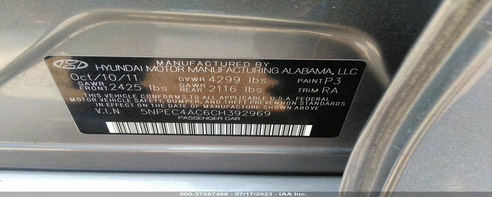 5NPEC4AC6CH392969 2012 HYUNDAI SONATA photo no. 9