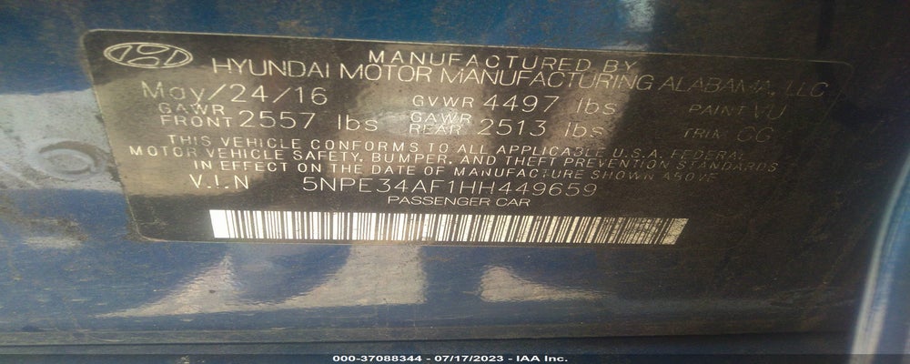 5NPE34AF1HH44965  2017 HYUNDAI SONATA photo no. 9