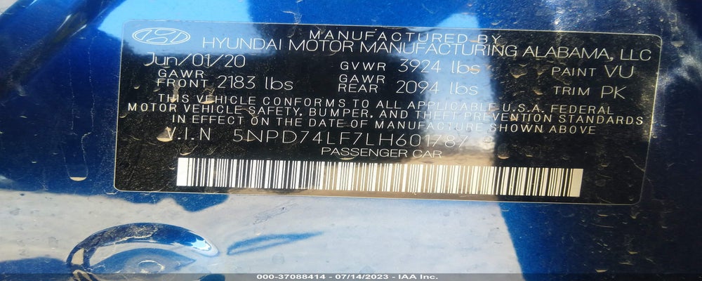 5NPD74LF7LH601787 2020 HYUNDAI ELANTRA photo no. 9