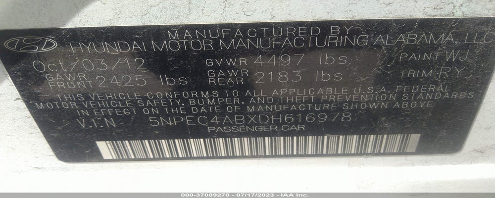 5NPEC4ABXDH616978 2013 HYUNDAI SONATA photo no. 9
