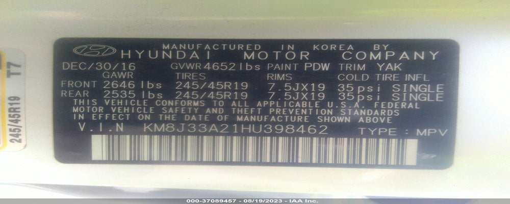 KM8J33A21HU398462 2017 HYUNDAI TUCSON photo no. 9