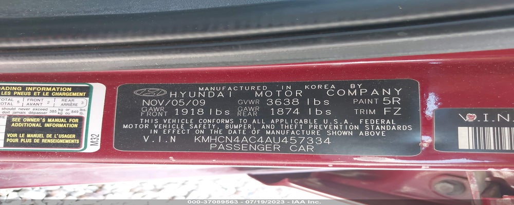 KMHCN4AC4AU457334 2010 HYUNDAI ACCENT photo no. 9