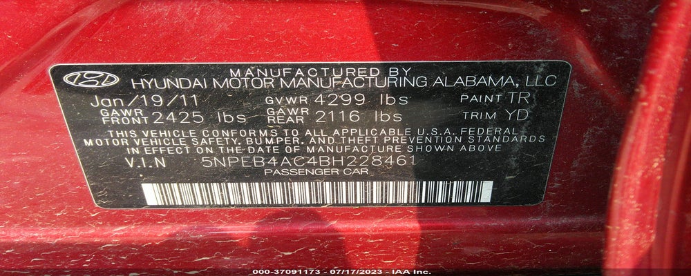 5NPEB4AC4BH228461 2011 HYUNDAI SONATA photo no. 9