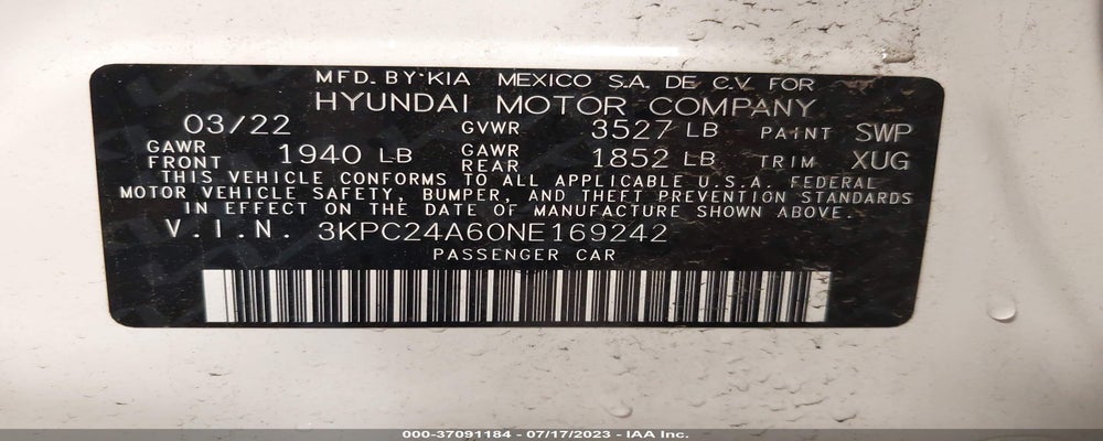 3KPC24A60NE169242 2022 HYUNDAI ACCENT photo no. 9