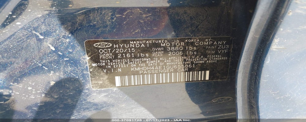 KMHDH4AE1GU655861 2016 HYUNDAI ELANTRA photo no. 9