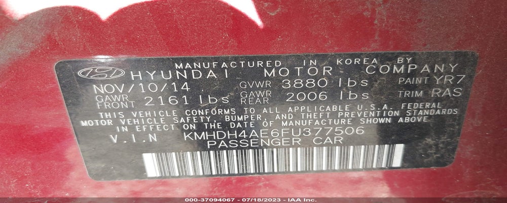 KMHDH4AE6FU377506 2015 HYUNDAI ELANTRA photo no. 9