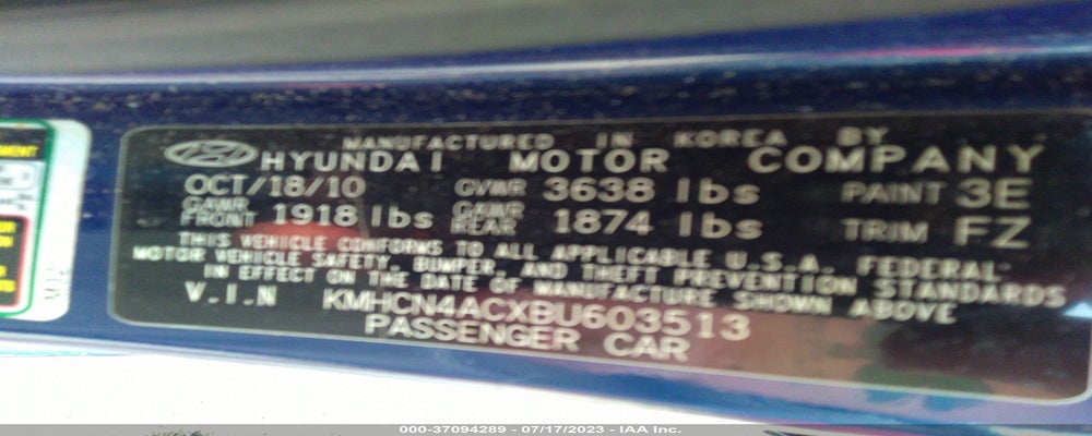 KMHCN4ACXBU603513 2011 HYUNDAI ACCENT photo no. 9