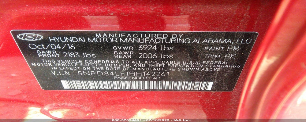5NPD84LF1HH142261 2017 HYUNDAI ELANTRA photo no. 9
