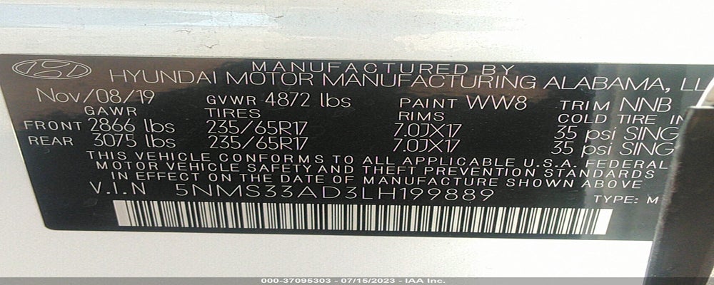 5NMS33AD3LH199889 2020 HYUNDAI SANTA FE photo no. 9