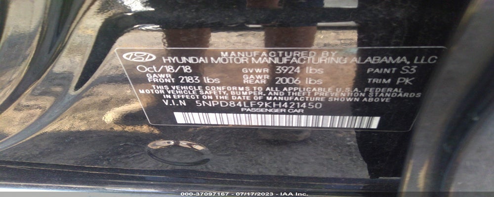 5NPD84LF9KH421450 2019 HYUNDAI ELANTRA photo no. 9