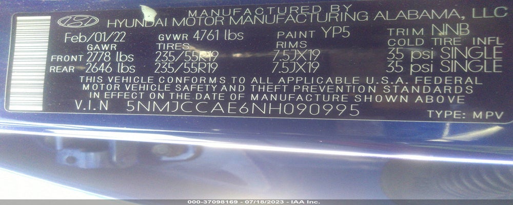 5NMJCCAE6NH090995 2022 HYUNDAI TUCSON photo no. 9