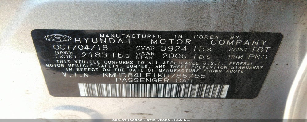 KMHD84LF1KU786755 2019 HYUNDAI ELANTRA photo no. 9