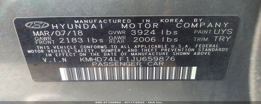 KMHD74LF1JU659876 2018 HYUNDAI ELANTRA photo no. 9