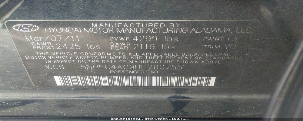 5NPEC4AC9BH260755 2011 HYUNDAI SONATA photo no. 9