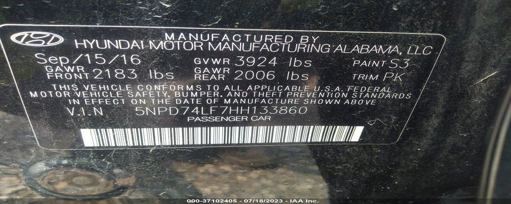 5NPD74LF7HH133860 2017 HYUNDAI ELANTRA photo no. 9