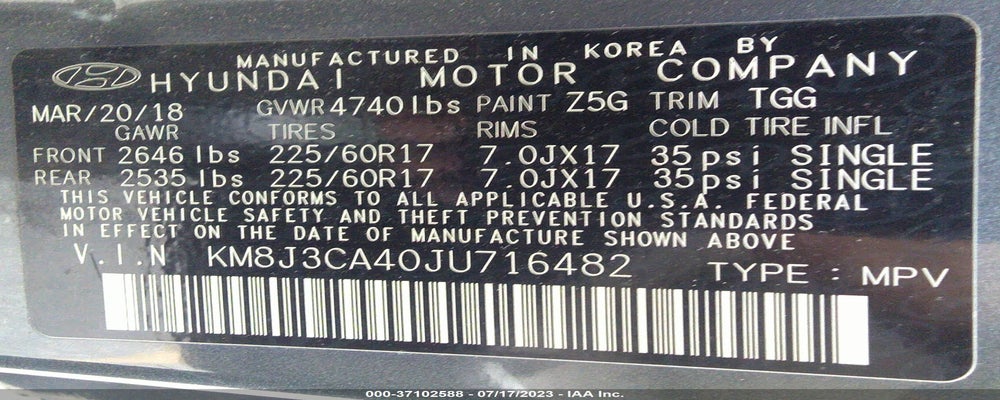 KM8J3CA40JU716482 2018 HYUNDAI TUCSON photo no. 9