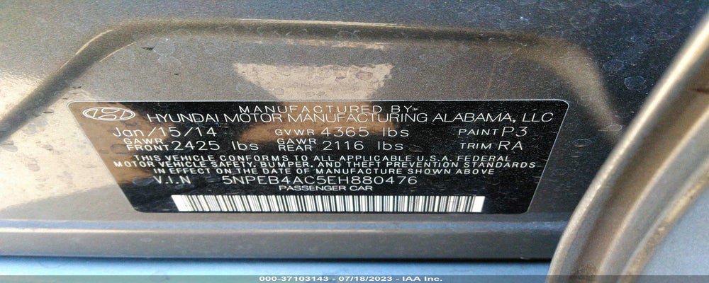 5NPEB4AC5EH880476 2014 HYUNDAI SONATA photo no. 9