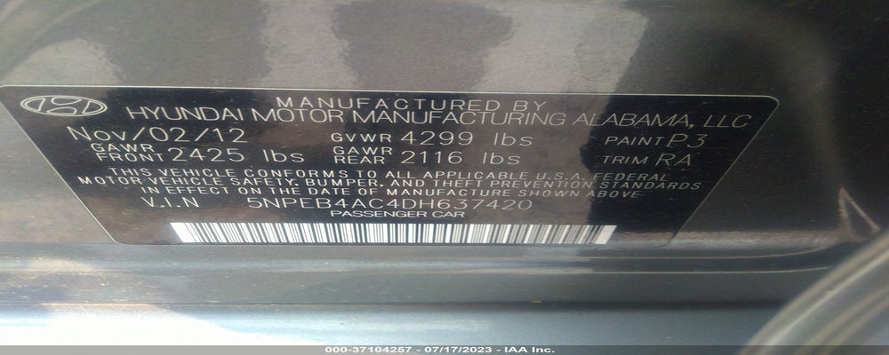 5NPEB4AC4DH637420 2013 HYUNDAI SONATA photo no. 9