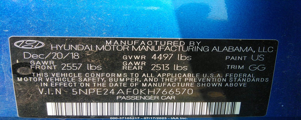 5NPE24AF0KH766570 2019 HYUNDAI SONATA photo no. 9