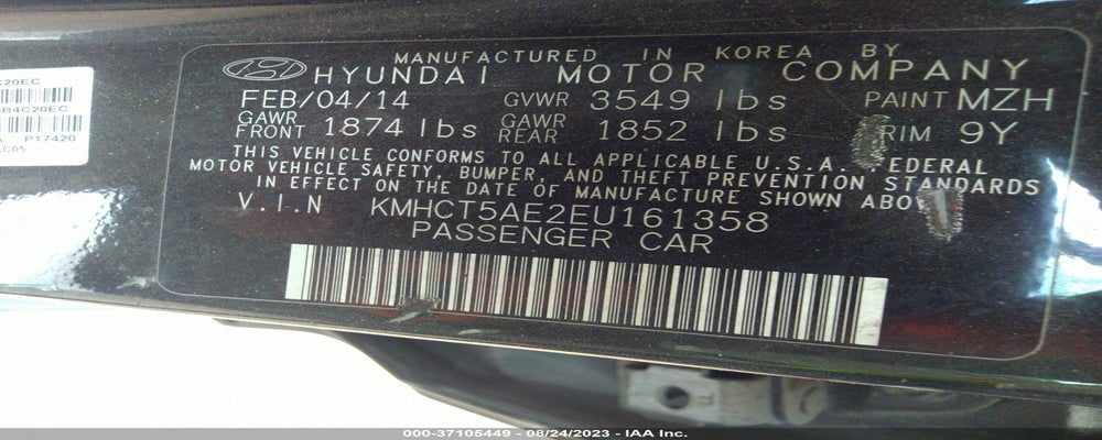 KMHCT5AE2EU161358 2014 HYUNDAI ACCENT photo no. 9