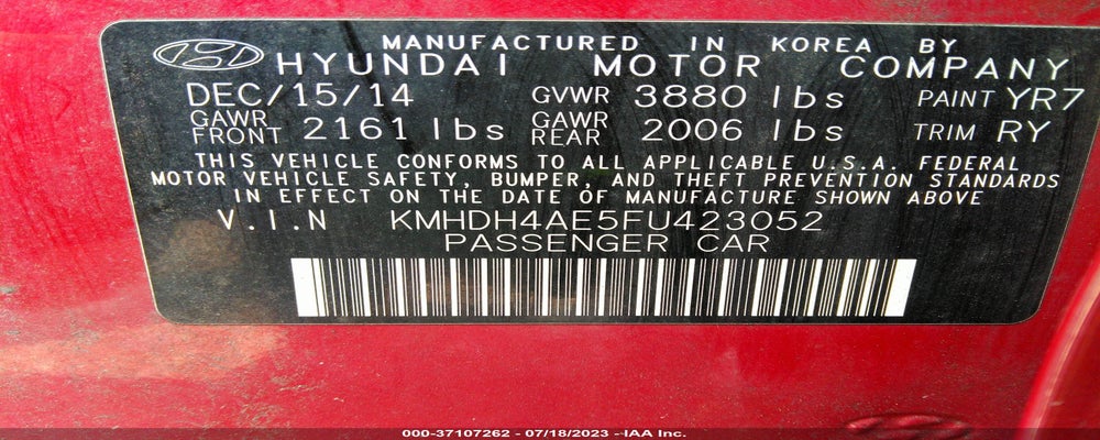 KMHDH4AE5FU423052 2015 HYUNDAI ELANTRA photo no. 9