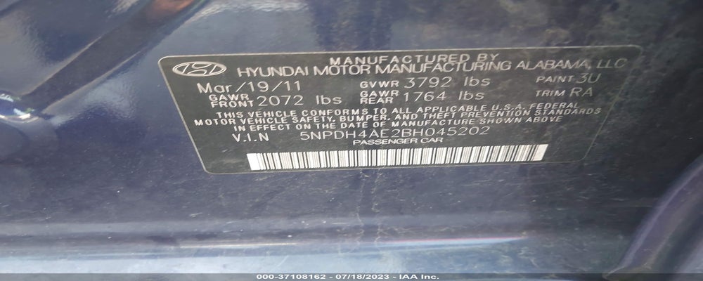 5NPDH4AE2BH045202 2011 HYUNDAI ELANTRA photo no. 9