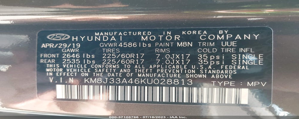 KM8J33A46KU028813 2019 HYUNDAI TUCSON photo no. 9