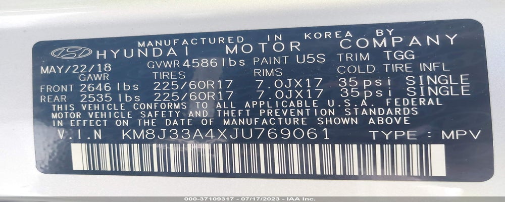 KM8J33A4XJU769061 2018 HYUNDAI TUCSON photo no. 9