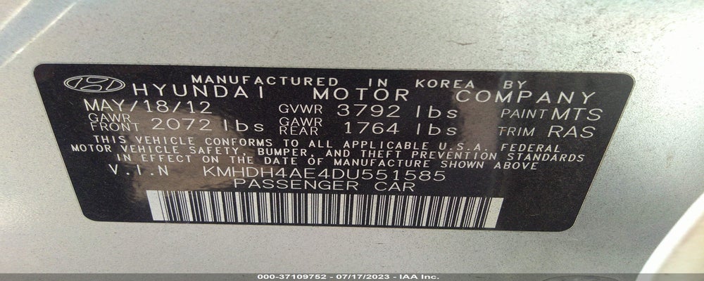 KMHDH4AE4DU551585 2013 HYUNDAI ELANTRA photo no. 9