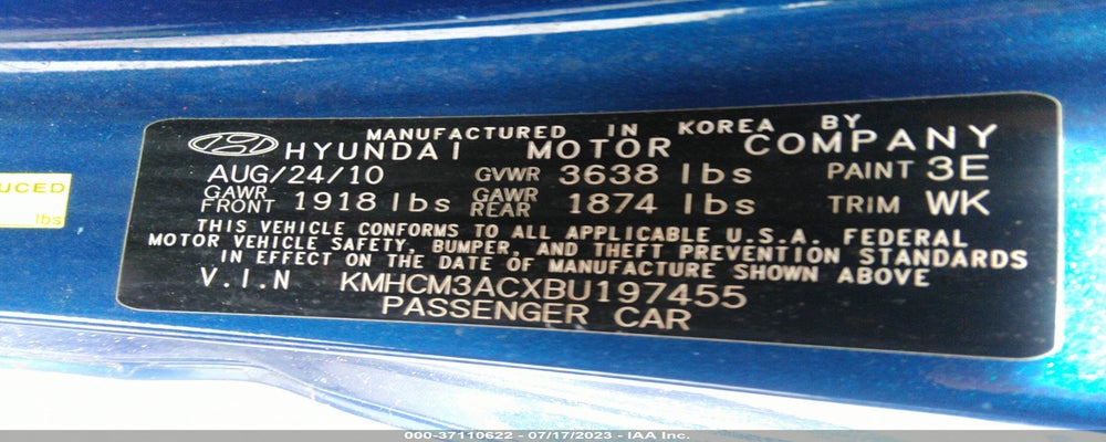 KMHCM3ACXBU197455 2011 HYUNDAI ACCENT photo no. 9