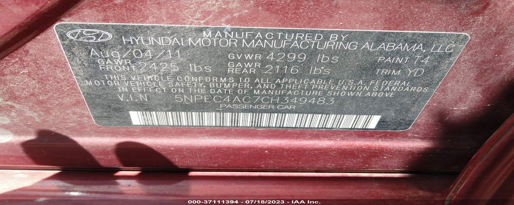 5NPEC4AC7CH349483 2012 HYUNDAI SONATA photo no. 9