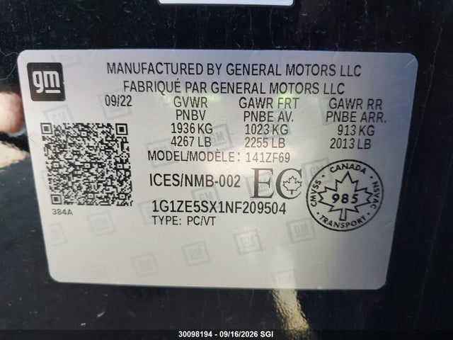 2022 Chevrolet MALIBU PREMIER 照片 9