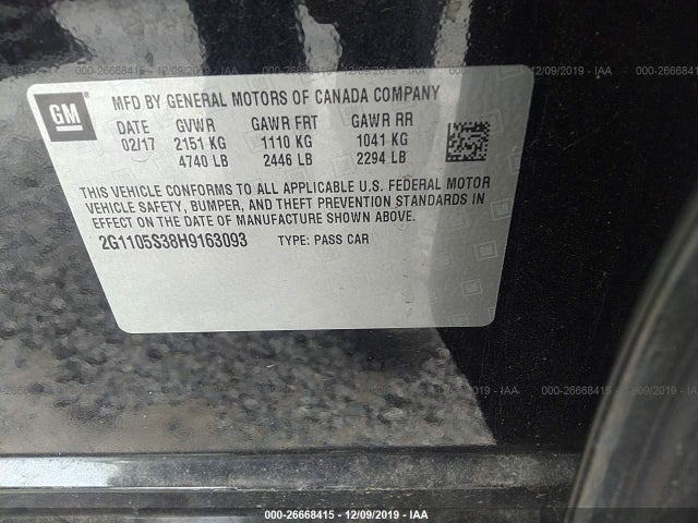 2017 CHEVROLET IMPALA VIN: 2G1105S38H9163093