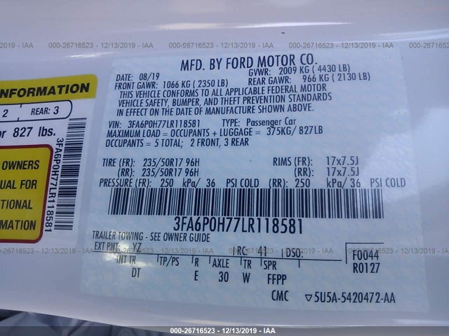 Ford Fusion (North America) 2019 -auction- 8
