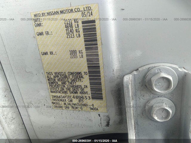2014 NISSAN MAXIMA VIN: 1N4AA5AP1EC480653