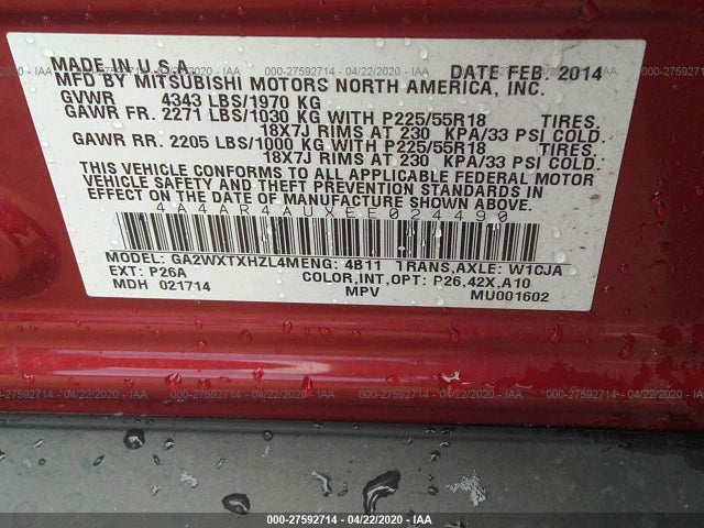 Mitsubishi Outlander Sport 2014 -auction- 8