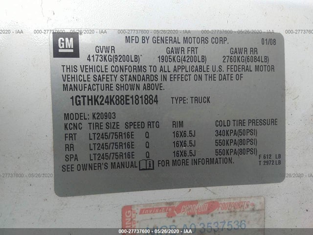 2008 GMC ALL MODELS VIN: 1GTHK24K88E181884