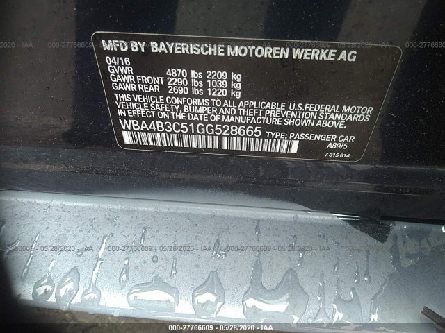 Auction sale of the 2016 BMW 4 SERIES , vin: WBA4B3C51GG528665, lot number: 27766609